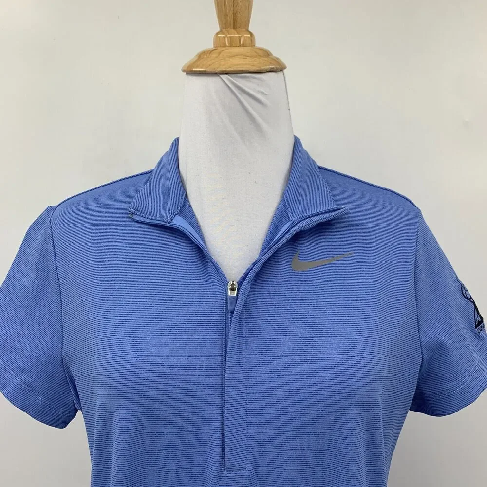 Nike Golf Polo Shirt Womens M Blue Ace Stripe Quarter Zip Skyline Country Club